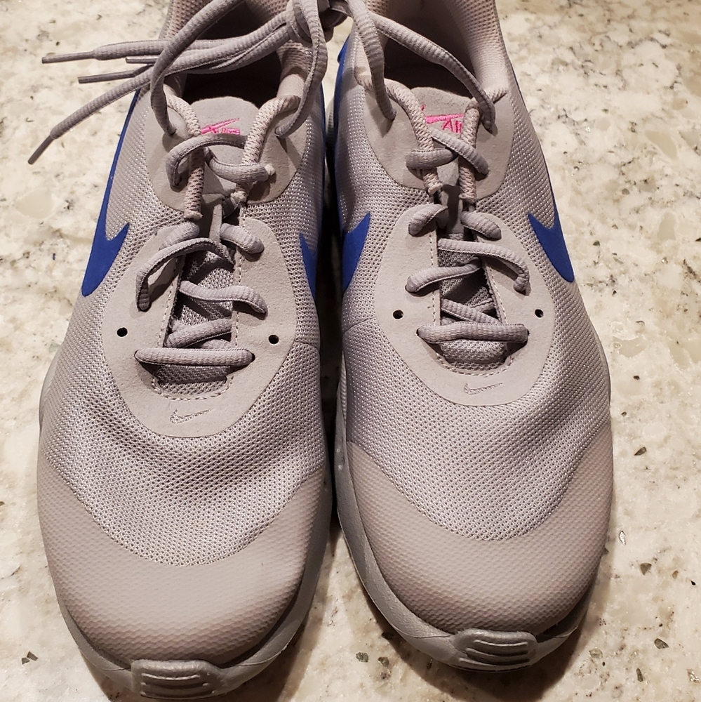 Women's 8.5 Nike Airs Gray, blue, and pink